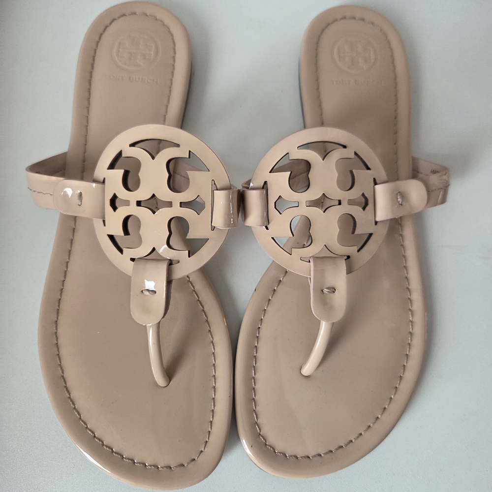 Tory Burch Leather  Sandals 7 Beige Nude Used Like New Condition - Picture 11 of 11